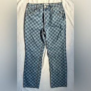 RSQ x Tillys Checkerboard Denim Straight Leg Jeans in Blue Medium Wash - Size 29